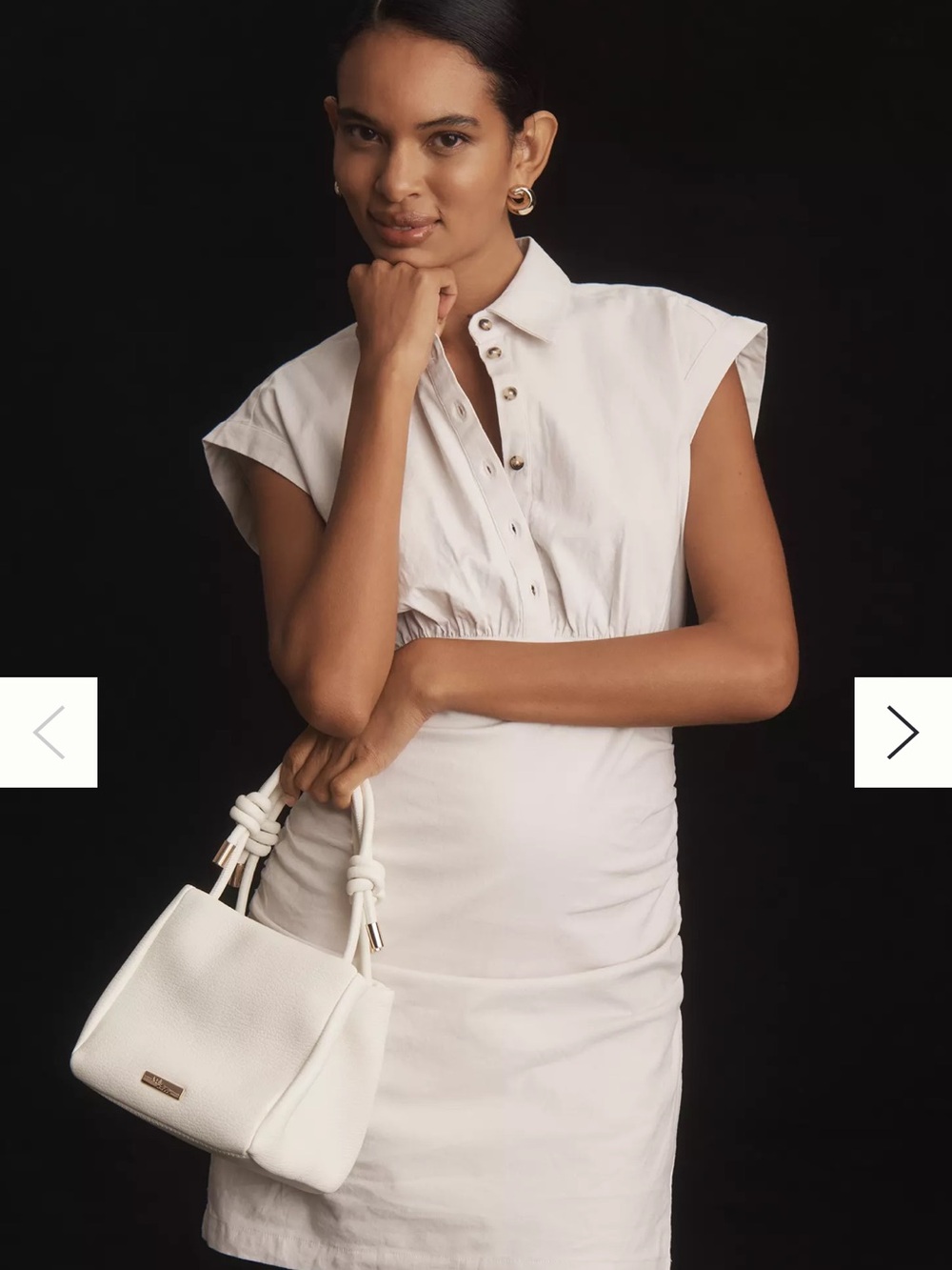 By Anthropologie Cap-Sleeve Collared Linen Ruched Mini Dress -